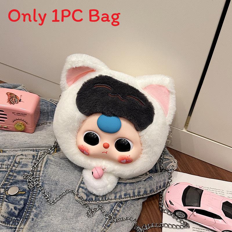 Three Cat Baby Themed Plush Shoulder Bag Outdoor Crossbody Bag Cute Handbag
