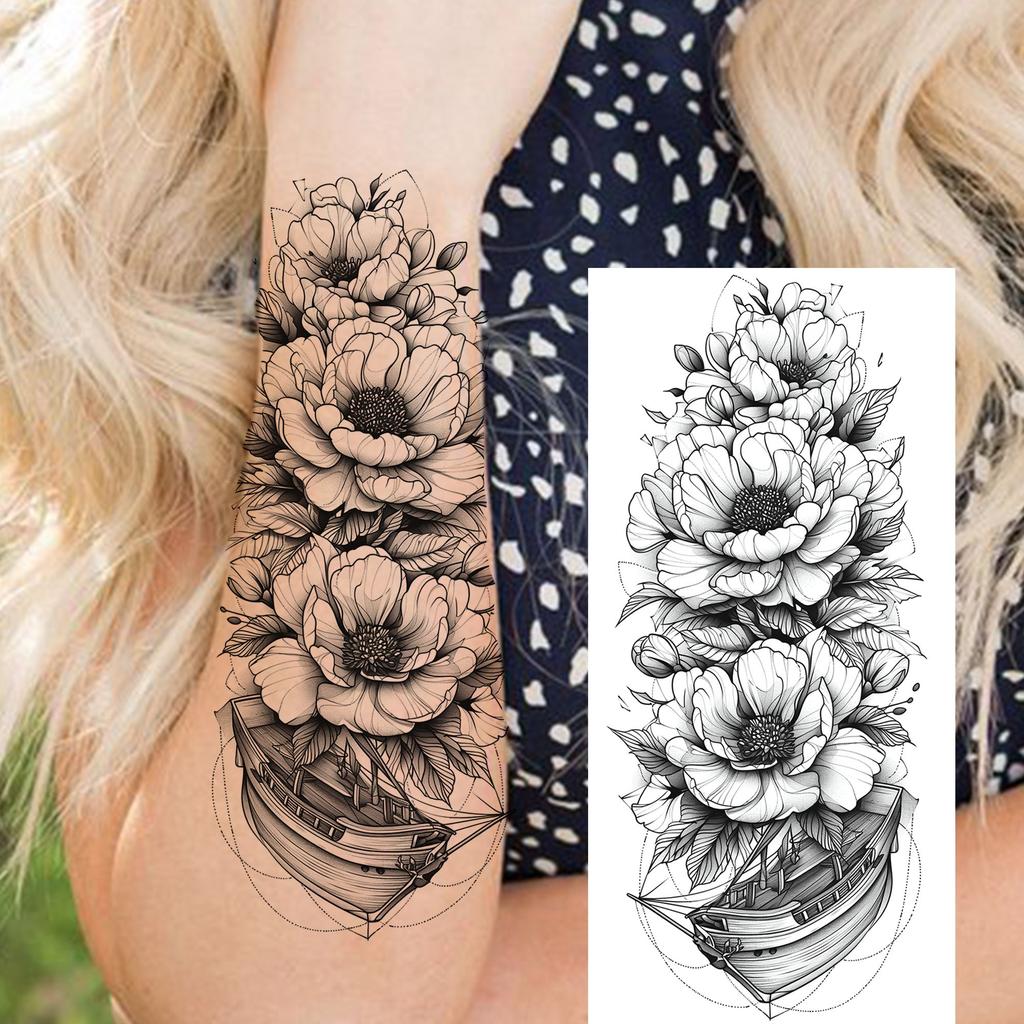 1 Sheet Girls With Flowers Holy Mother Temporary Tattoos For Women Body Art, Long Lasting Waterproof Temp Fake Tattoo Stickers