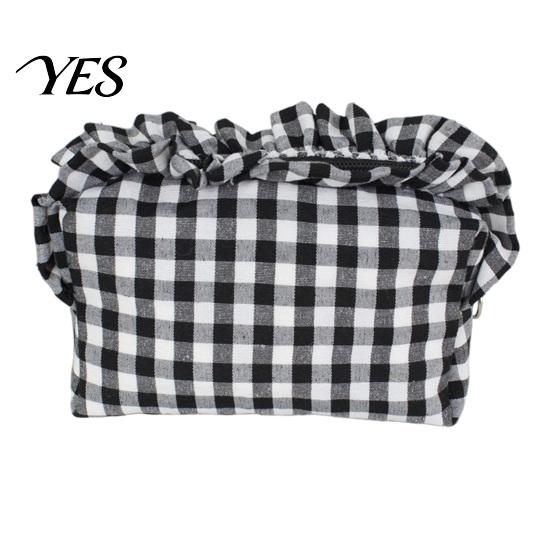Makeup Organizer Bag Small Ruffled Grids Pouch, Portable Travel Cosmetic Bag, Fashionable Storage Case Lightweight Zippered Pouch for Toiletries