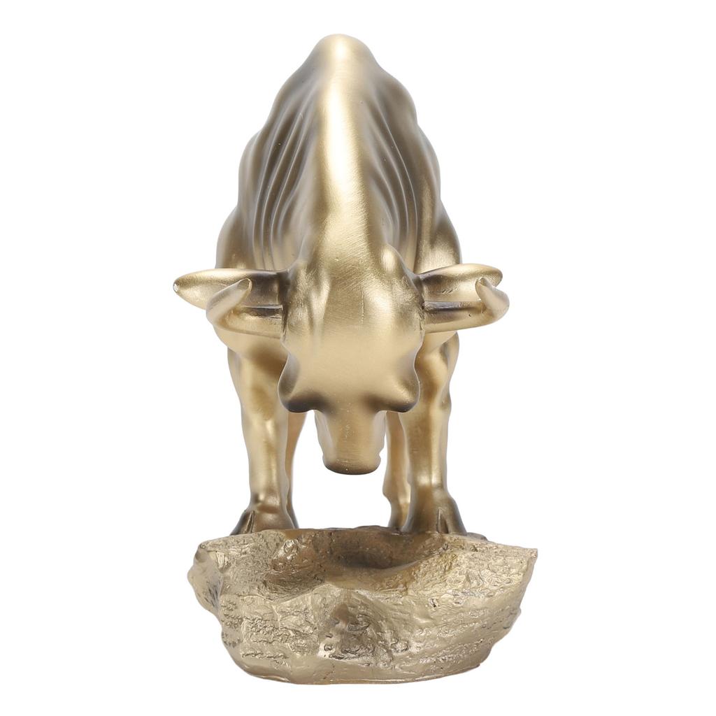 Resin Bull Figurine Exquisite Ox Wealth Statue Decorative Collectible Lucky Brass Cow Figure for Living Room Office