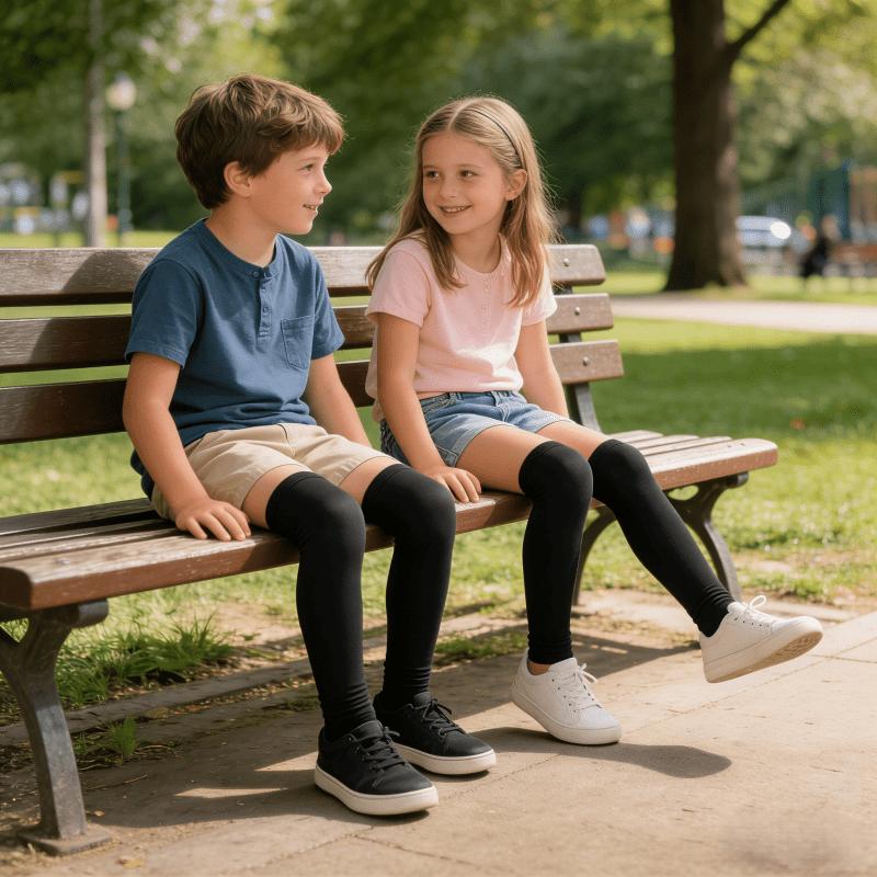1 Paio di Maniche per Gambe per Bambini: Supporto a Compressione Lungo per Corsa, Escursionismo, Ciclismo, Viaggio, Pallacanestro e Calcio