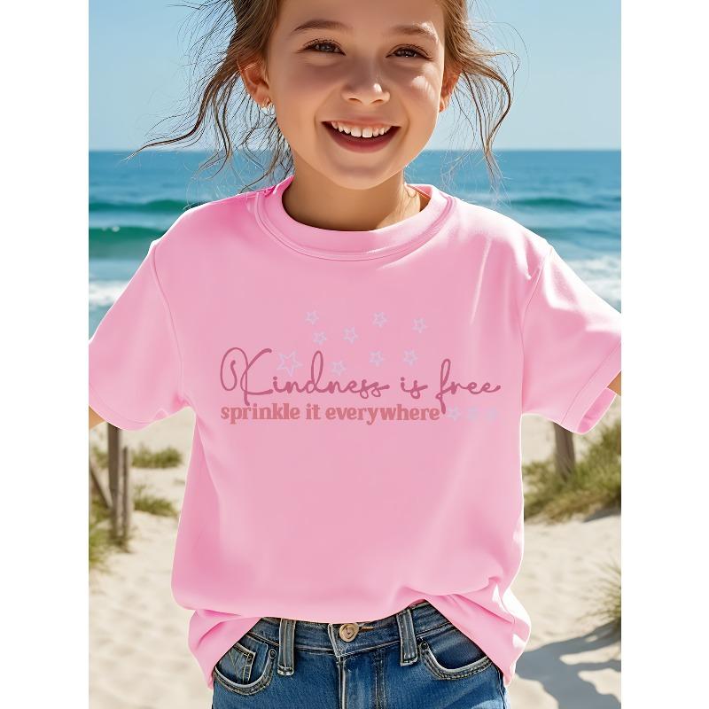 

European Size Girl Kindness Is Free Sprinkle It Everywhere Easy Star Letter Print Casual Versatile 164cm рожевий