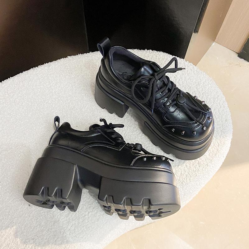 

Женская панк-обувь 10 см платформа оксфорды дизайн с заклепками обувь модные массивные мэри джейн удобные повседневные уличные на шнуровке лоферы 39 чёрный