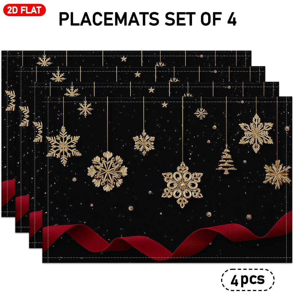 4pcs/6pcs Elegant Placemats Suitable for - Christmas Table Decor with Snowflake & Tree Patterns, Star & Ribbon Accent - Rectangular Holiday Dining, Ha