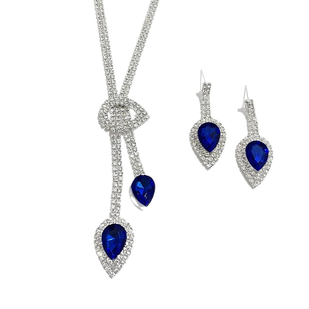 3 Pieces Bridal Jewelry Set Necklace Earrings Bracelet Rhinestone Flowing Water Drop Tassel for Wedding Party
