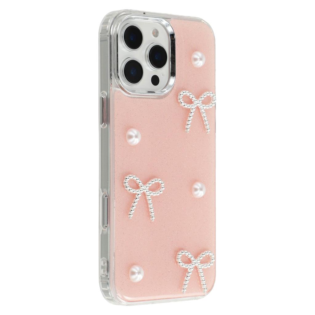 For iPhone 16 Pro Case Pearl Bow Epoxy Design TPU+PC Phone Back Cover