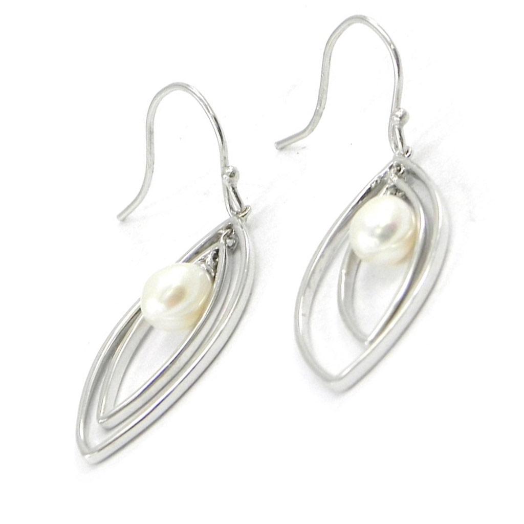 Les Trésors De Lily [I3630] - Boucles Argent 'Perla' blanc argenté (rhodié) - 25x13 mm