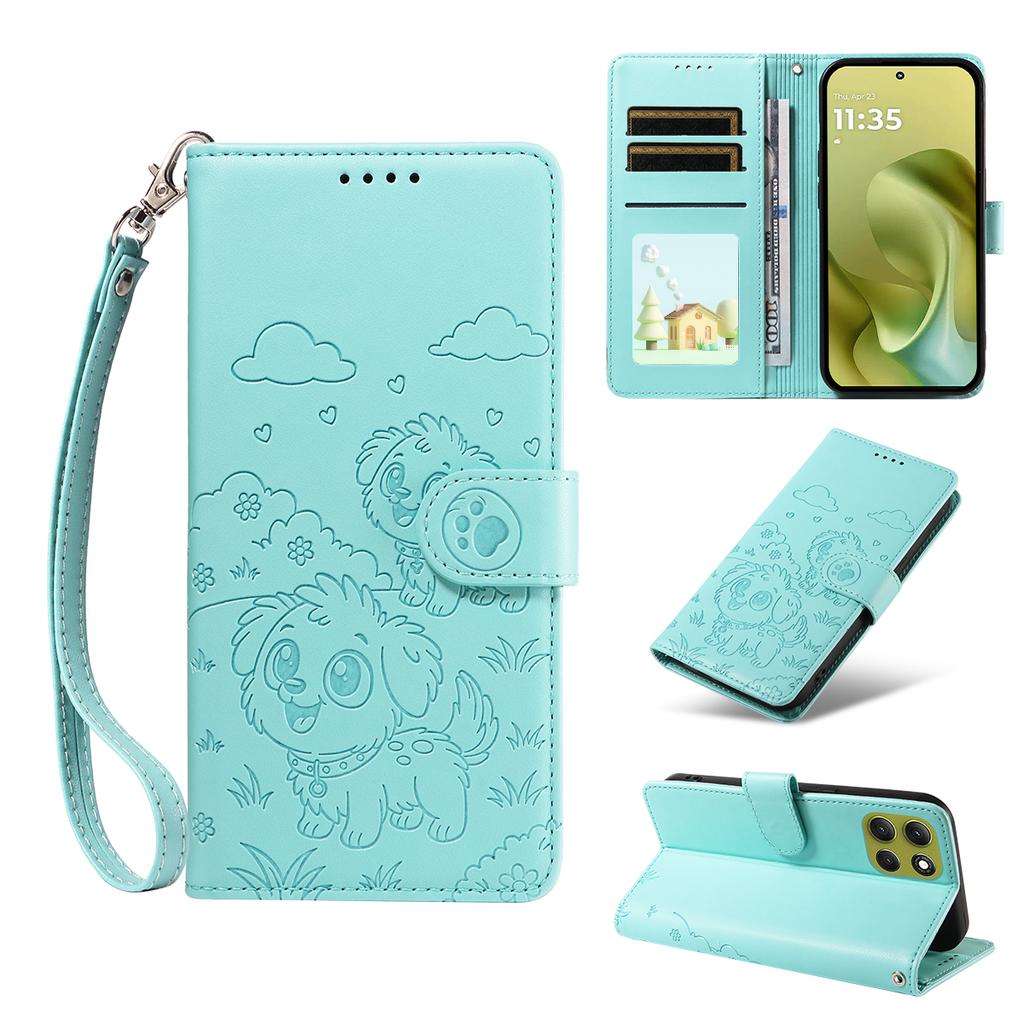 For Motorola Moto G86 Power 5G/Motorola Moto G86 5G Case RFID Blocking Imprinted Dog Pattern PU Leather Phone Cover with Wrist Strap