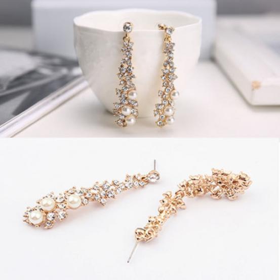 Orecchini Lunghi A Catena Con Cristalli E Zirconi (CZ) - Oro - Stile Boho Vintage - Gioielli Da Sposa E Festa