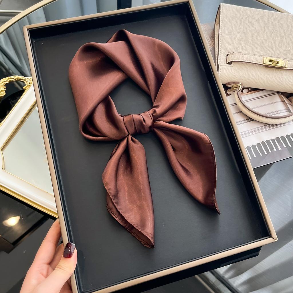 2025 Latest Women's Solid Silk Shawl Hijabs Pashmina Foulard Bandana Bandannas Popular Sunscreen Headcloth 60cm Square Scarf