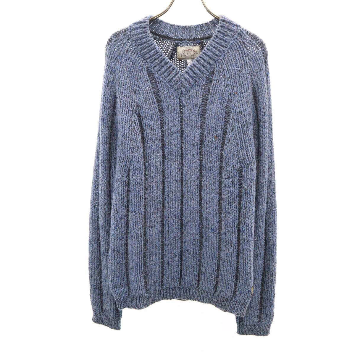 ARMANI JEANS 90s Wool Blend Old Long sleeve V neck knit S Blue sweater Women Used