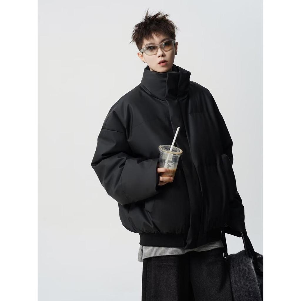 Men's American-Style Winter Warm Cotton Jacket, Loose Fit, Short PU Leather, Padded, Niche Design.