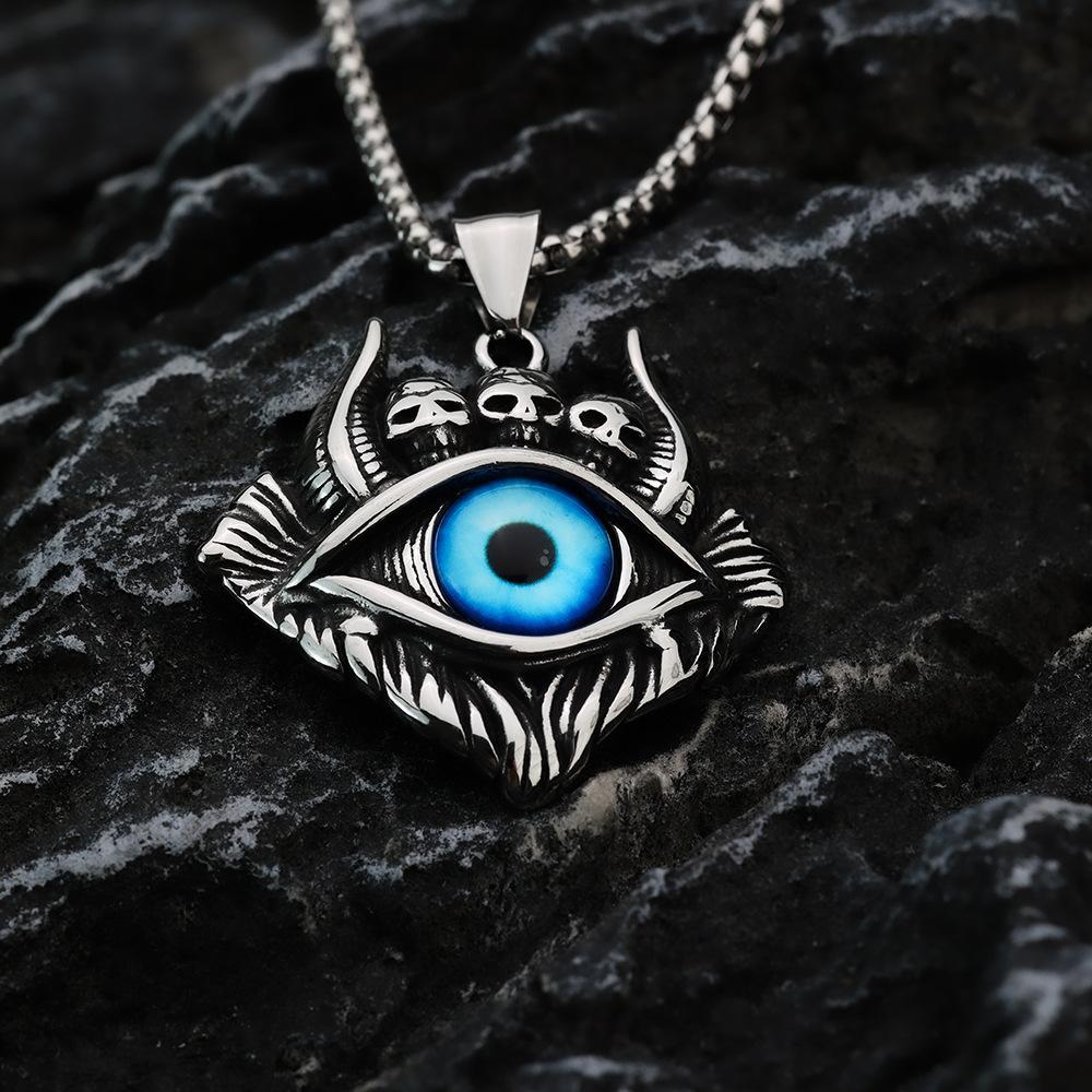 Vintage Style Stainless Steel Men's Necklace With Gemstone Inlaid Evil Eye Pendant