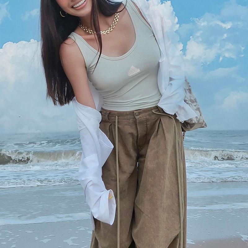 Adidas Ct Tank Logo Sports Vest Women Tops Linen-Green IT4358