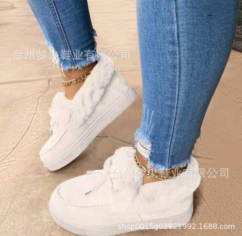 

Cotton boots winter velvet thick-soled low-top women s round head gray solid color flat-heeled snow boots fluffy shoes 35 білий