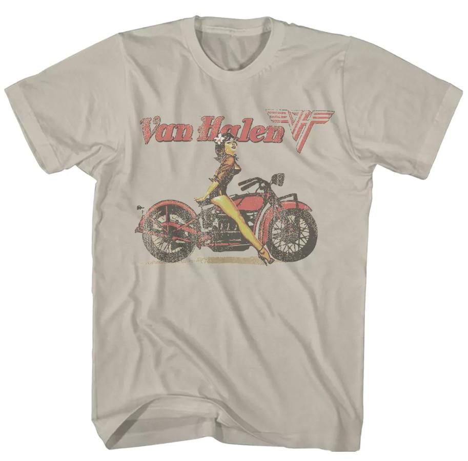 Van Halen Biker Pin-Up T-Shirt – Men’s Rock Music Classic Band Tee Sand S–4XL Unisex T-Shirt XL