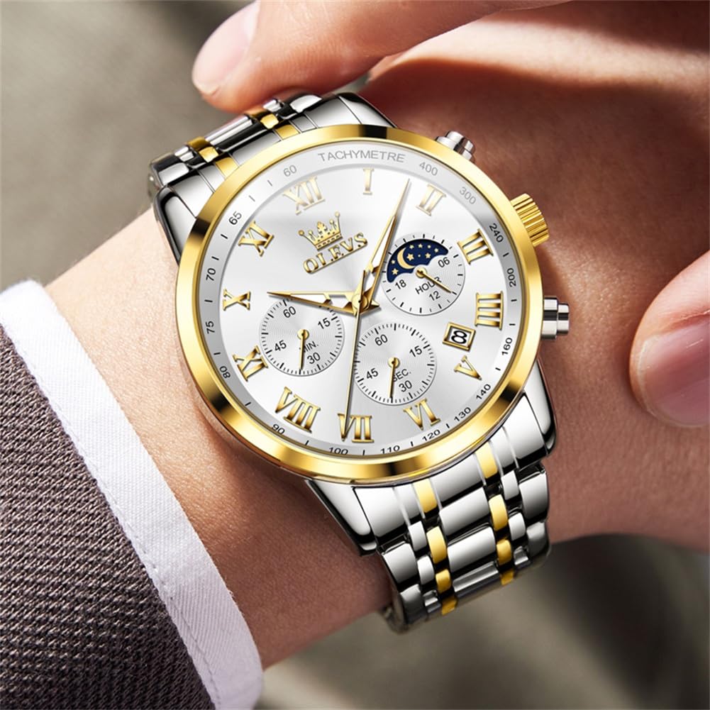 popular in silver and analog business watch by Stylish stainless steel watch for men with date simple large dial with Roman moon perfect as a Men's