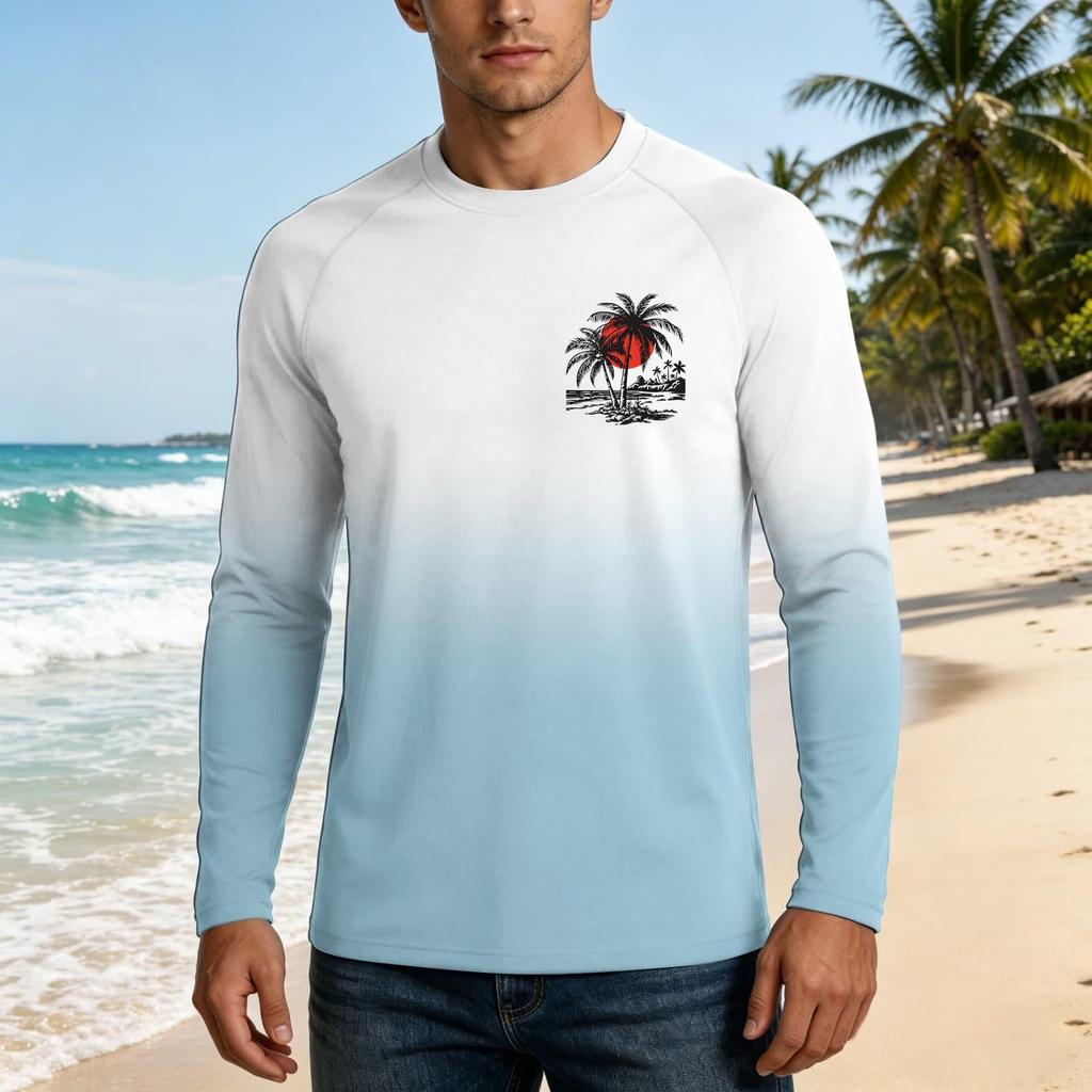 Men's Long Sleeve UPF50 Plus Sun Protection Shirt Lightweight Breathable Loose Fit Outdoor Casual T-Shirt for Summer Activities