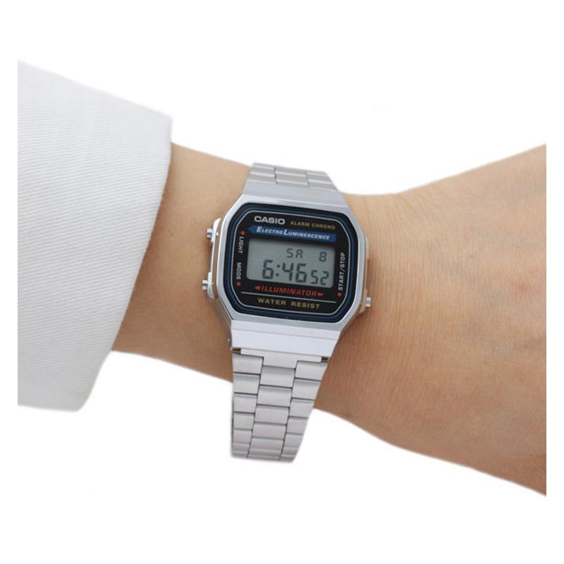 Casio VINTAGE Series-A168 Retro Small Silver Nugget Waterproof Quartz Movement Stainless Steel Strap Japanese and Korean Watch Men's Watch A168WA-1W