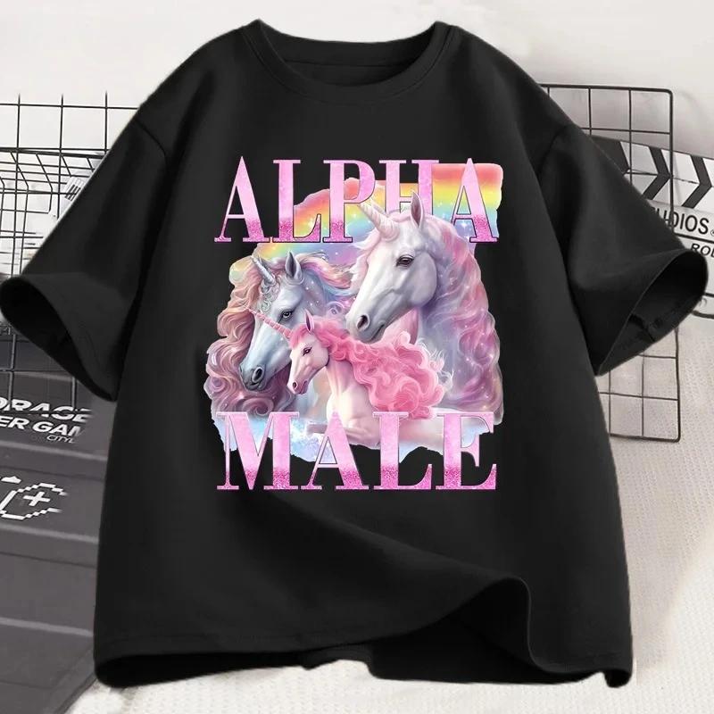 Alpha Unicorn Funny Tshirt Ironic Vintage Weird Meme T Shirt Woman Short Sleeve Graphic T Shirts Casual Summer Clothes