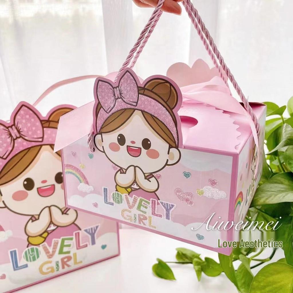 Cartoon Kids' Birthday Gift Box: Hand-Painted, Candy Souvenir & Egg Packaging for First Birthdays and Weddings