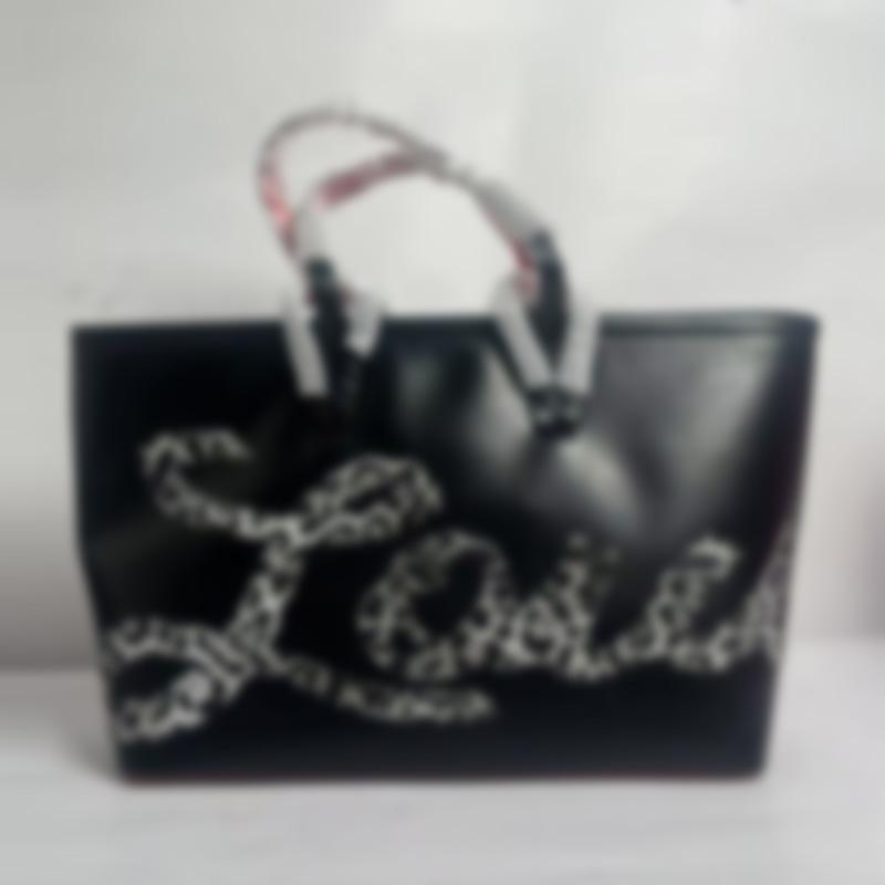 

Cross-Border Rivet Letter Large Capacity Commuter Fashion Tote Handbag 50*16*30 чорний/леопардовий