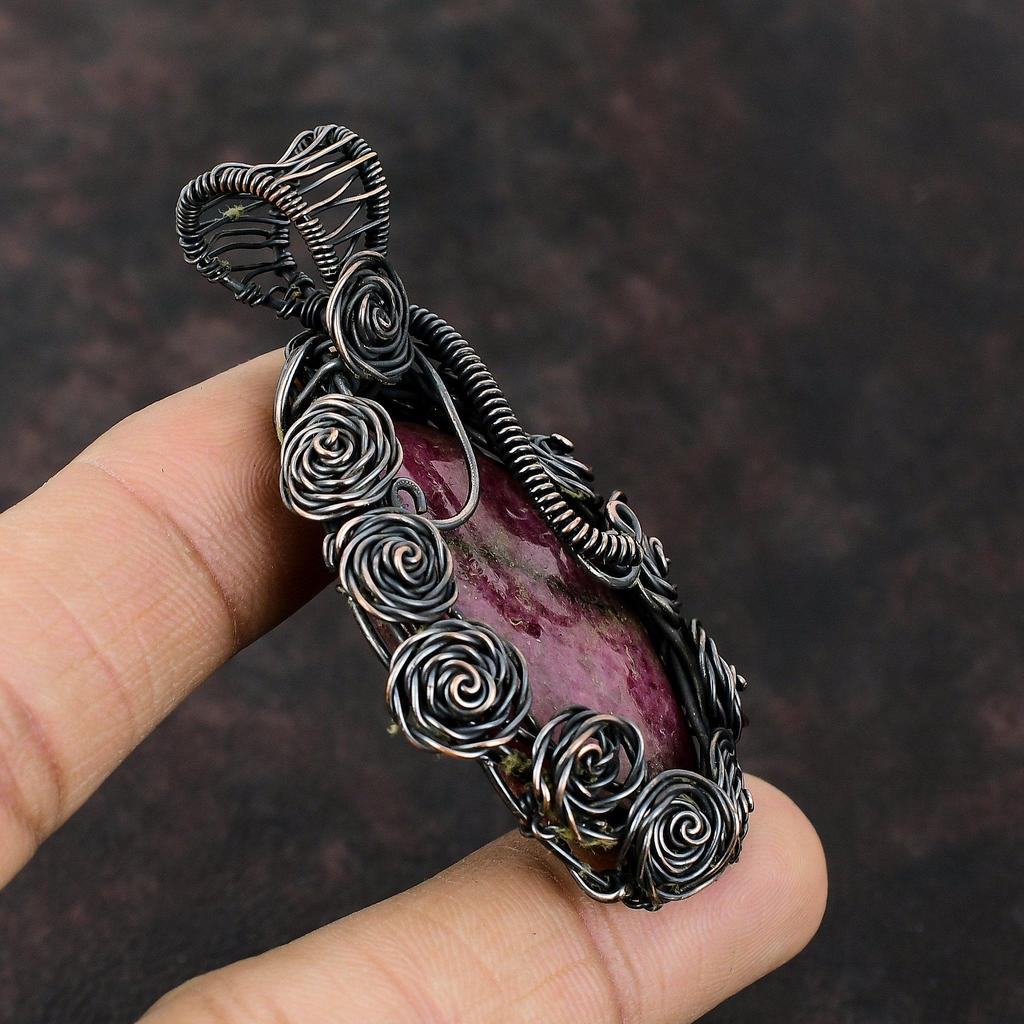 Rhodonite Pendant Copper Wire Wrapped Pendant Natural Gemstone Pendant Dainty Copper Jewelry Handmade Pendant Gift For Him Wire Wrap Jewelry
