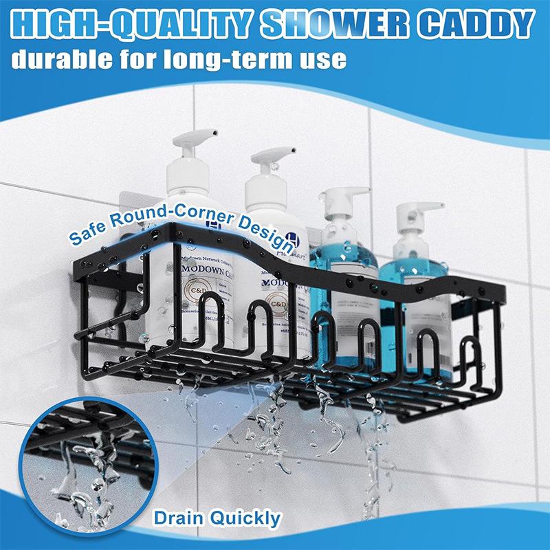 Selbstklebende Duschablage, rostfreier Bad-Organizer aus Edelstahl mit großer Kapazität, keine Bohrregale für die Aufbewahrung im Badezimmer