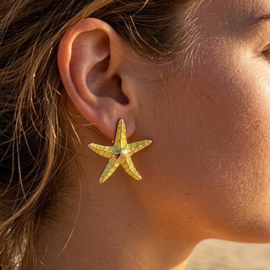 1 Paio di Orecchini a Stella Marina da Donna, Orecchini a Bottone Stella Marina Boho Beach, Accessori Gioielli a Tema Estate per Vacanze