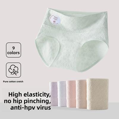 Calcinhas Femininas de Primavera e Outono de Algodão Puro 10A Antibacterianas com Extensão no Cavalo de Alta Elasticidade e Cintura Alta
