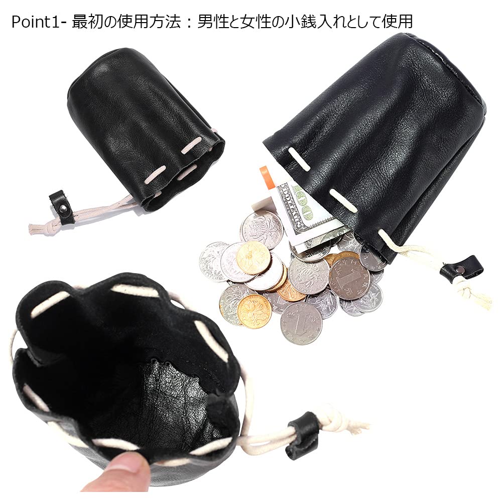 Whatna Natural Thick Cowhide Leather Coin Purse, Women's Drawstring Bag, Mini Jewelry Box, Earphone Storage Case, Genuine Leather, Waterproof,