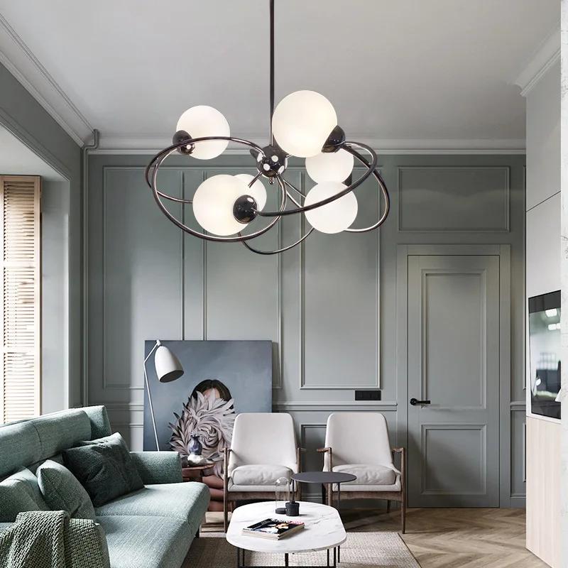 White Ball Glass Ceiling Chandeliers Chrome Modern LED Light Bauhaus Minimalist Lustres Hanging Lamps Home Decor for Living Room