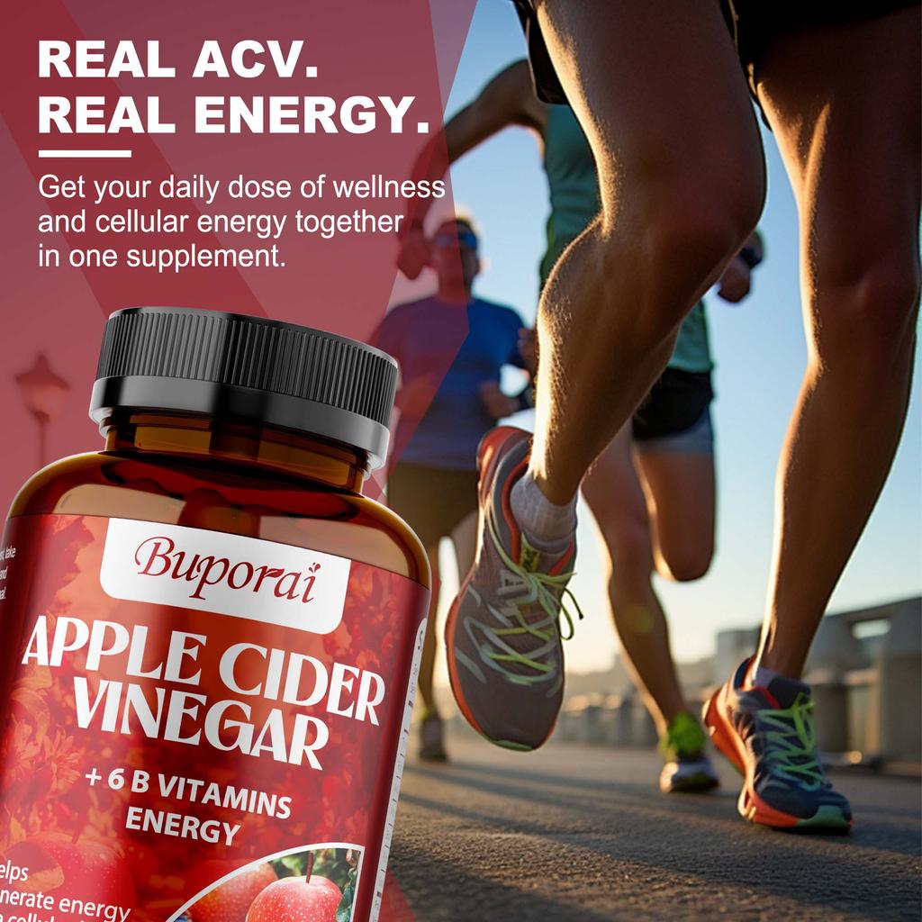 Apple Cider Vinegar Capsules, Containing Vitamin B12 Extract, Weight Management, Vegetarian, Gluten-free