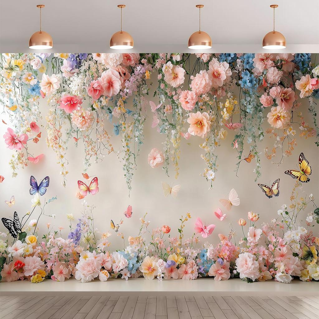 1 Polyester Photography Background with a Flower and Butterfly Garden Theme Durable Indoor/outdoor Festival Wall Decoration