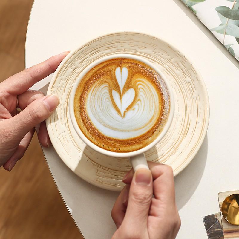Ceramic Coffee Mug With Saucer Modern Minimalist Office Tea Cup Striped Breakfast Home Cafe