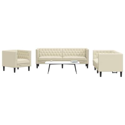 Vidaxl 3-Cz. Chesterfield Lounge Set, Cream, Faux Leather