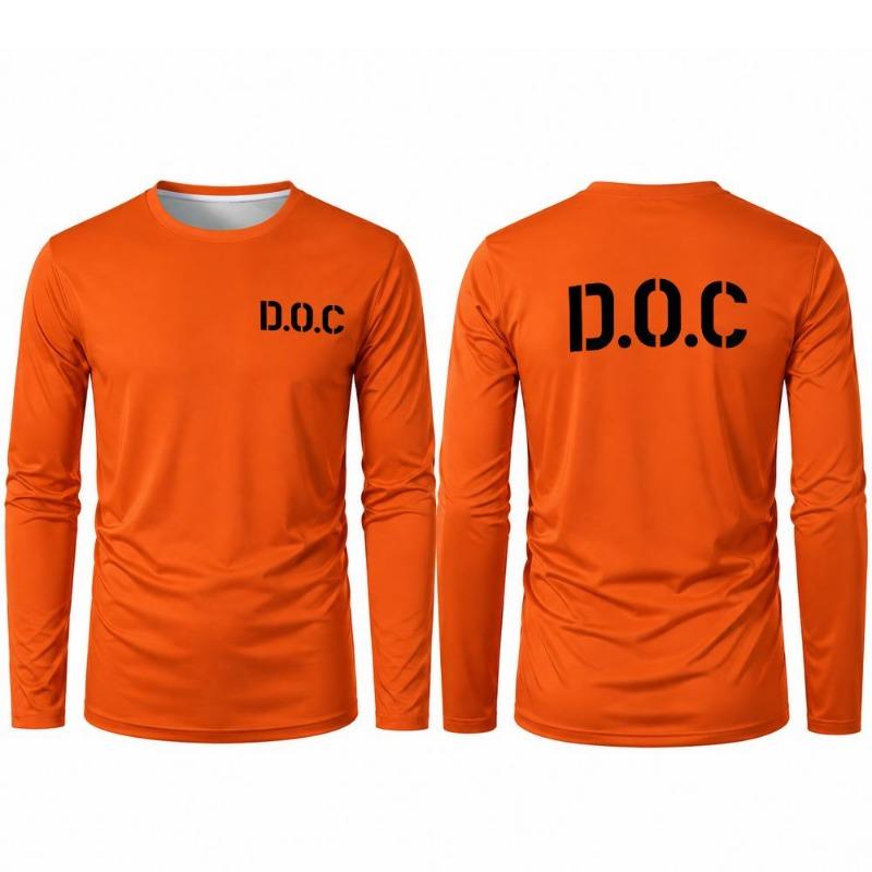 Men's Orange Prisoner Long Sleeve T-Shirt Halloween Party Cosplay Outfit Autumn Fun Fashion Prison Print Round Neck Costume