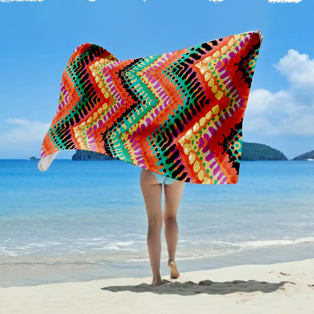 Tume Double-sided Velvet Beach Towel Absorbent Towel Microfiber Printing Quick-drying Bath Towel
