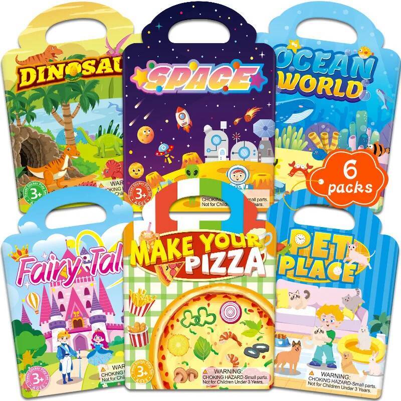 First-Class 6Pcs/Set High-Standard Reusable High-Standard Jelly First-Class Sticker Book High-Standard Cartoon Multi-Theme Premium-Quality