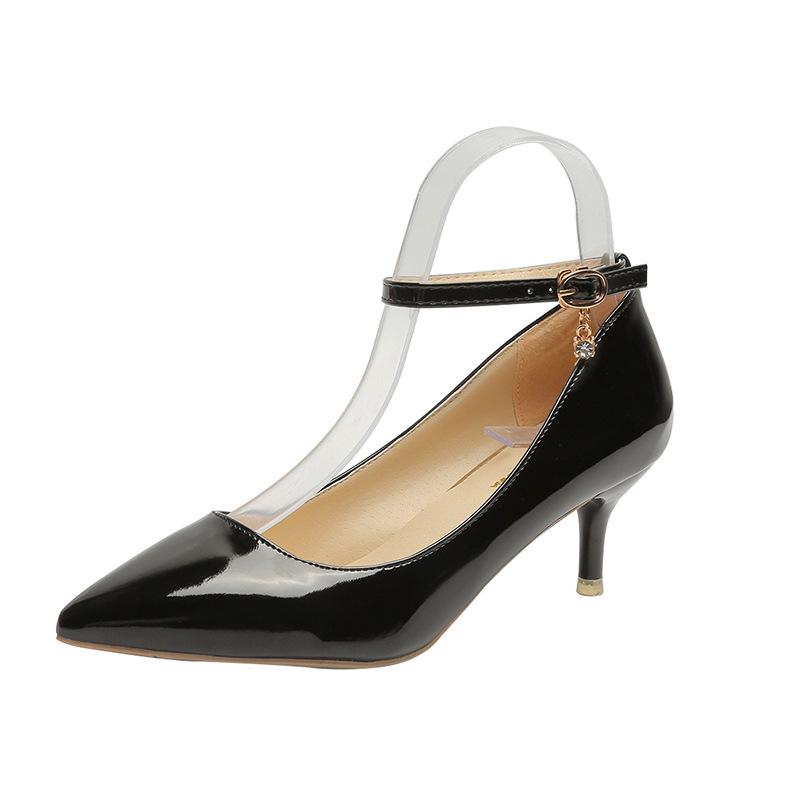 

Summer women s shoes with skirts, women s trendy shoes, single shoes, high heels, stiletto heels, medium heels, new leather shoes 40 чорний