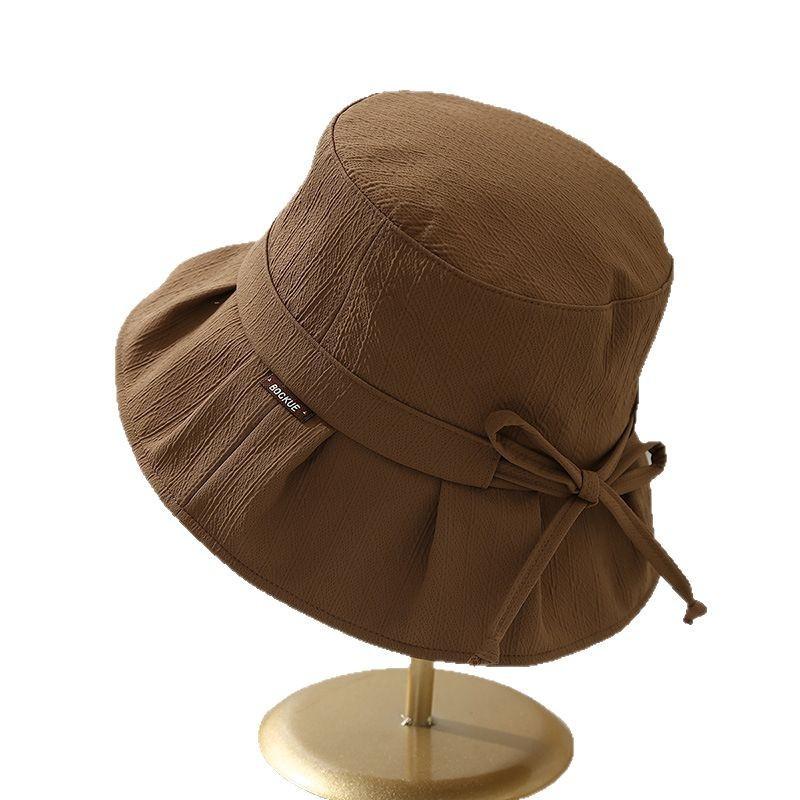 Women's Bucket Hat With Bow Foldable Sun Hat Adjustable Wide Brimmed Cloth Fisherman Cap Female Foldable Casual Simple Sunshade