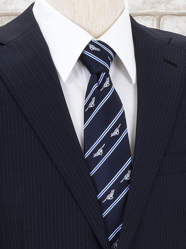[COLORATA] Colorata Wolf Tie (145 x 8.5cm  Navy  Stripe  100% Silk  Jacquard Weave) Animal  Gift Present