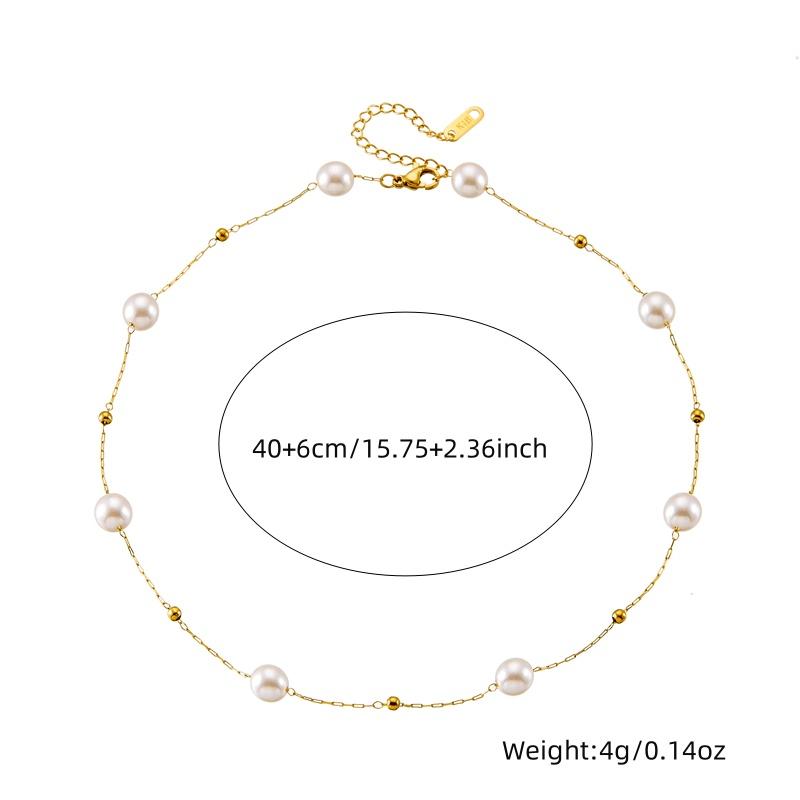 DIEYURO 316L Stainless Steel Round Pearl Simplicity Necklace Bracelet For Women New Trend Golden Non-fading Jewelry Set