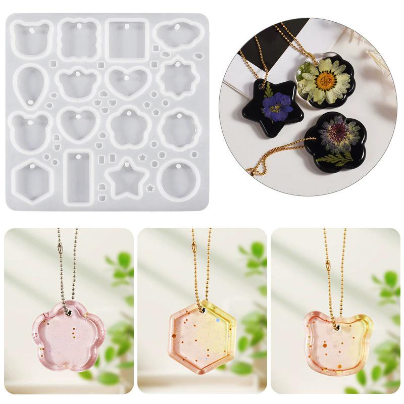 WTEMPO Creative DIY Soft Durable Silicone Mold with Hole 16 Cavities UV Resin Hanging Pendants Making Mold for Beginner Ornaments Epoxy Resin Molds