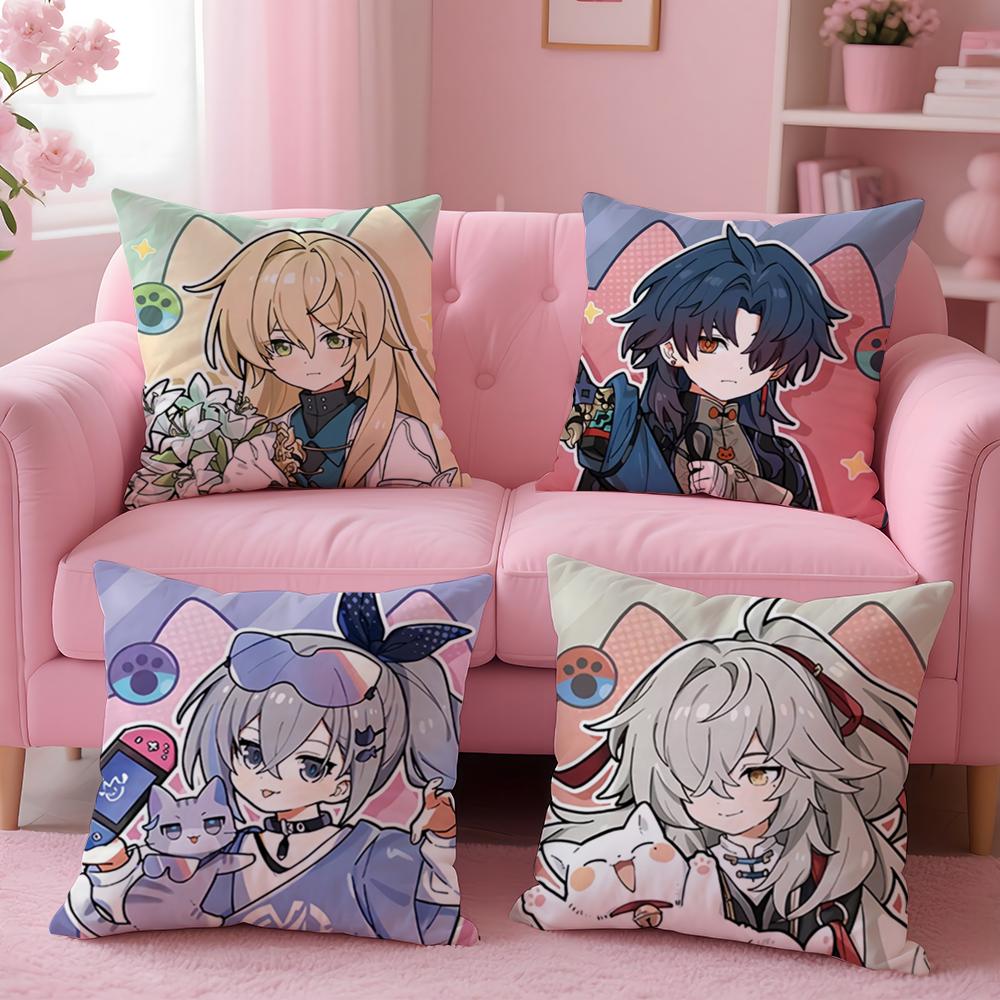 Chibi Cute Honkai Star Rail Cushion Cover Soft Short Plush Double-Sided Printing Home Decor Machine Washable Pillow Case Gift