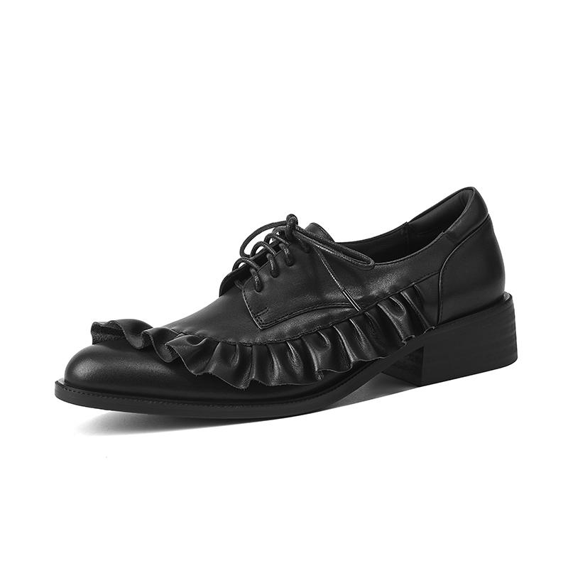 Fashion 2025 Fashion Lace-up Genuine Leather Women Pumps Shoes Woman Mid Heels Loafers Shoes Round Toe Summer Casual Party Ladies 34-40