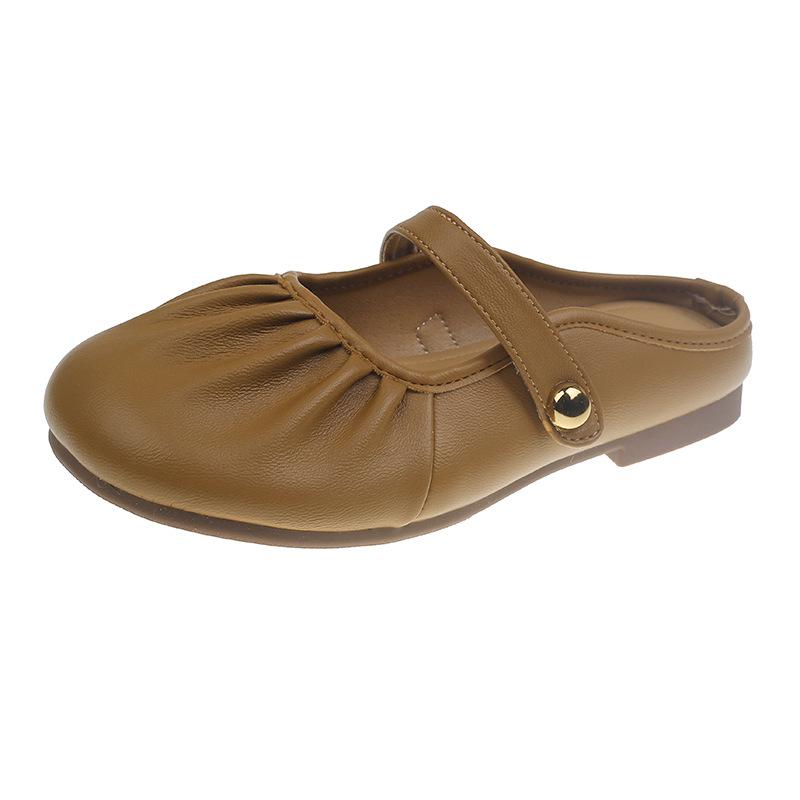 

Тапочки Baotou, женская верхняя одежда, лето 2025, новые французские вечерние туфли, легкий плоские туфли, классные тапочки Mary Jane 40 темно-коричневого