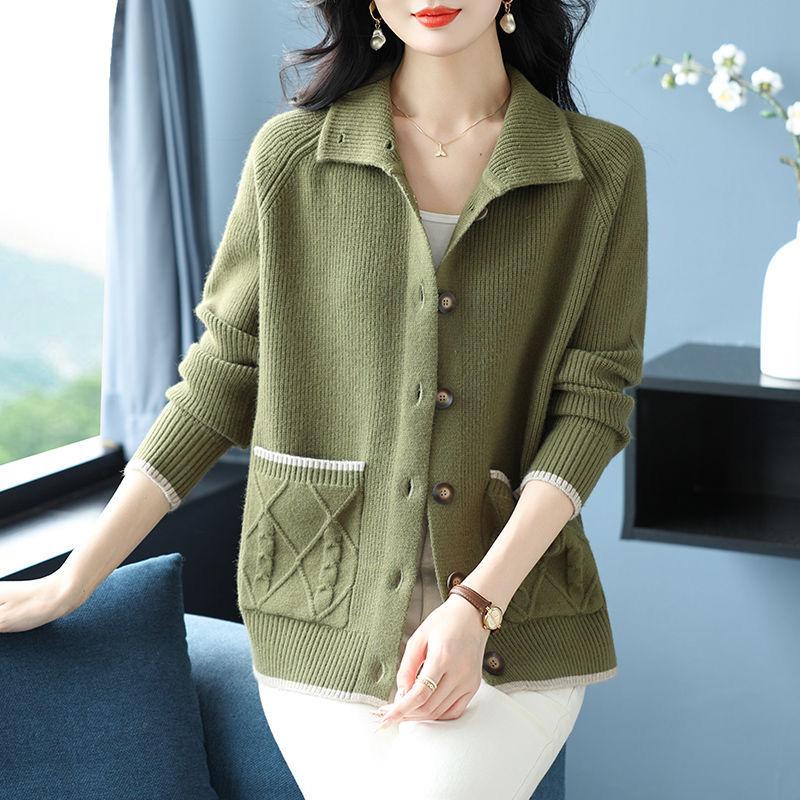 Veste pull d'automne, haut grande taille tendance, cardigan tricoté à col ample pour l'automne et l'hiver