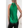 Women Solid Satin Halter Sleeveless Off Shoulder Casual Top