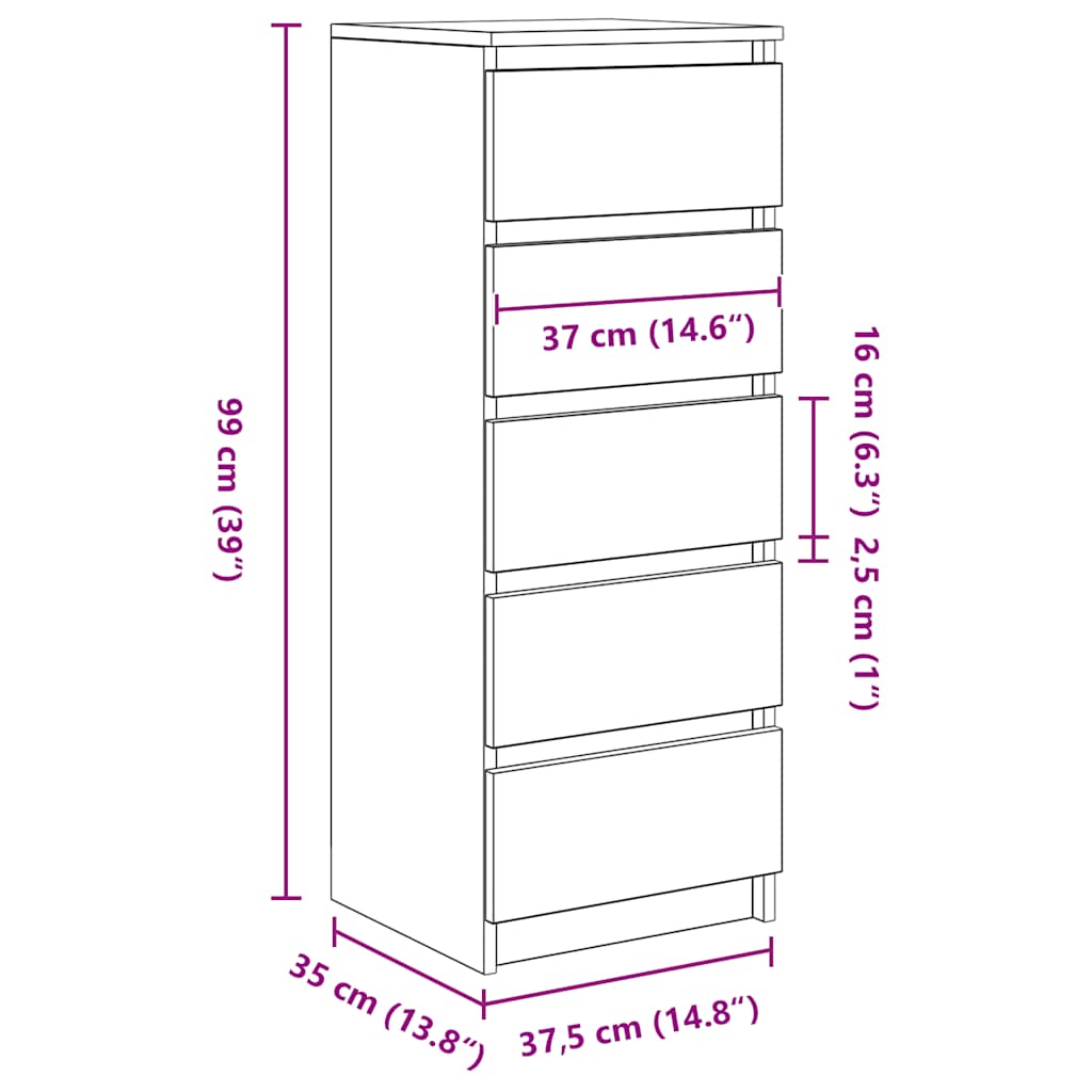 Weißes Sideboard mit Schubladen 37,5 x 35 x 99 cm Holzwerkstoff